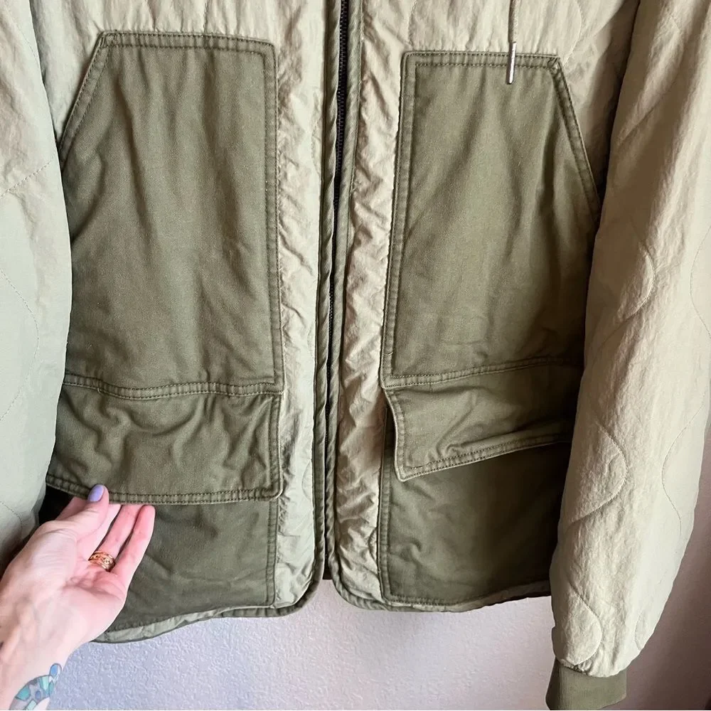 Zara Mixed Material Puff Utility Jacket Olive Green